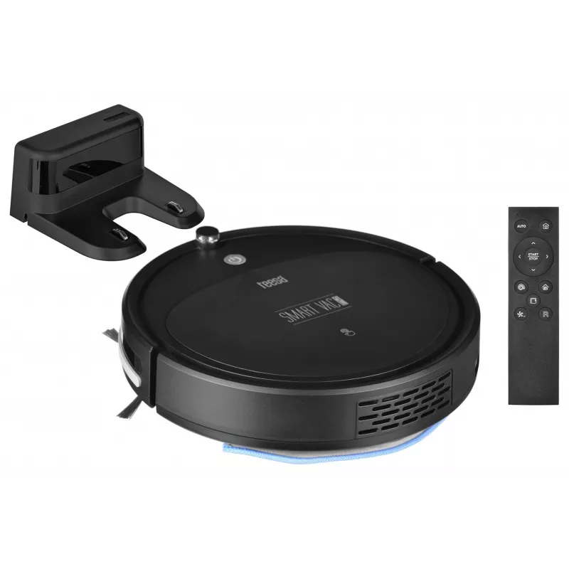 Aspirador robô TEESA Smart VAC 2 — redondo, preto, potência de aspiração 1000 Pa, bateria Li 9,6 V/2000 mAh, depósito de pó 0,2 l, WLAN, regresso automático