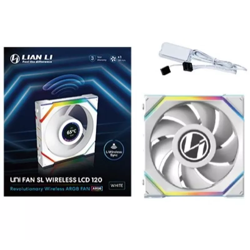 Ventoinha Lian Li UNI FAN SL Wireless LCD 120 12 cm branca 29.5 dB 50.08 cfm
