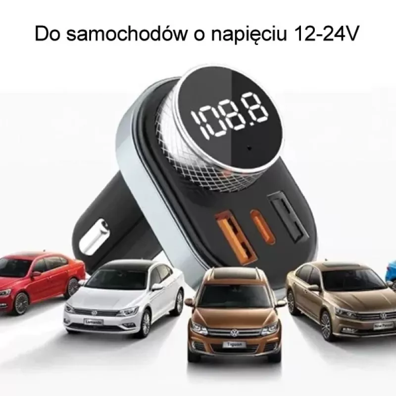 Sistema mãos-livres Awei C-843 Bluetooth 5.0 com transmissor FM, ligações USB e USB-C
