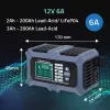 Carregador de bateria inteligente com microprocessador Qoltec com testador de bateria e função de reparação 12V | 6A | LCD | Carregador de bateria para bateria AGM LiFePO4 GEL