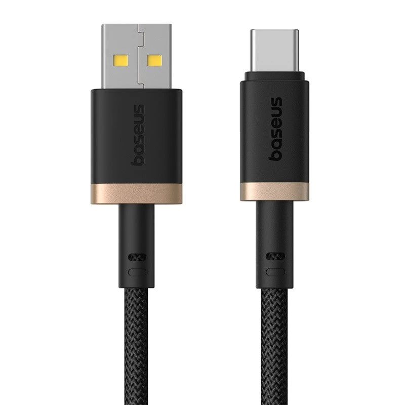 Cabo de carregamento rápido Baseus Dura USB Type A para tipo C 60 W 2 m Preto, Dourado