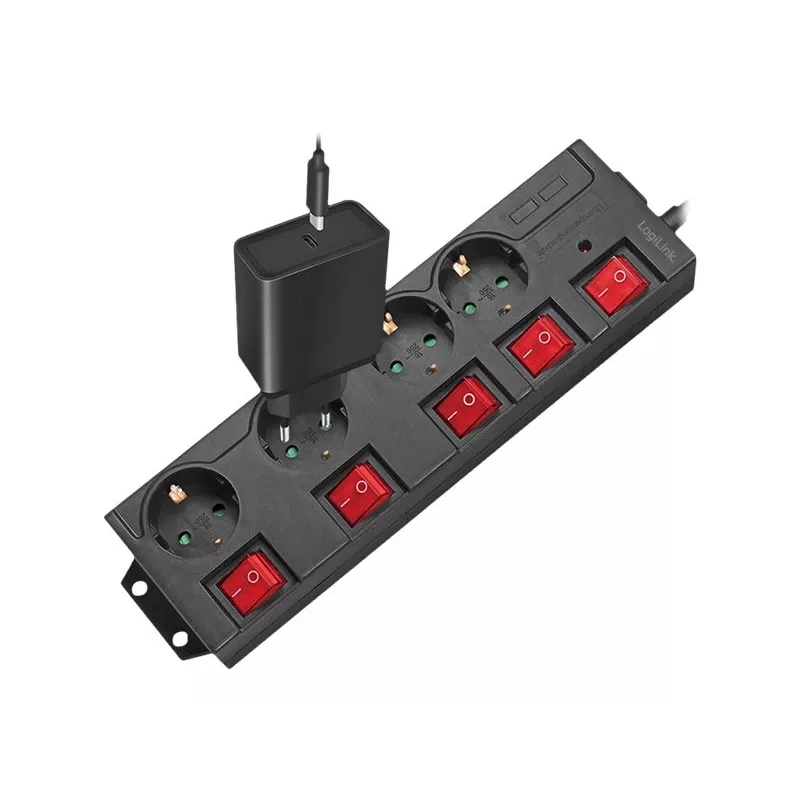 Extensão de energia LogiLink LPS251 1,5 m 4 tomadas para interior preta