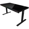 Secretária gaming de altura ajustável com dois motores, função sentado/em pé, carregador sem fios, iluminação RGB, painel de controlo e portas USB, tampo em vidro temperado, preto