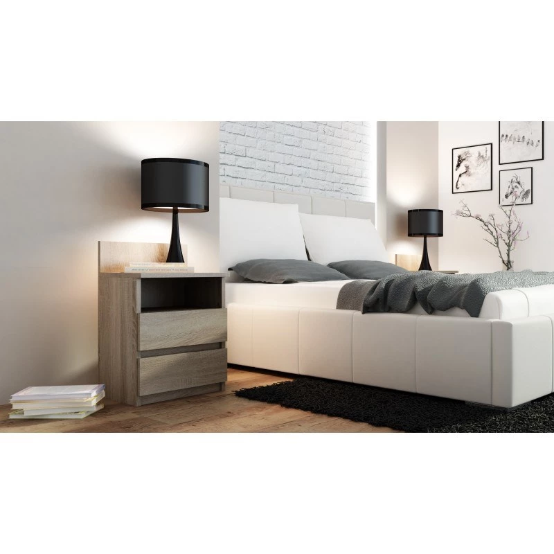 Top E Shop M1 SONOMA MAT mesa de cabeceira, 2 gavetas, carvalho