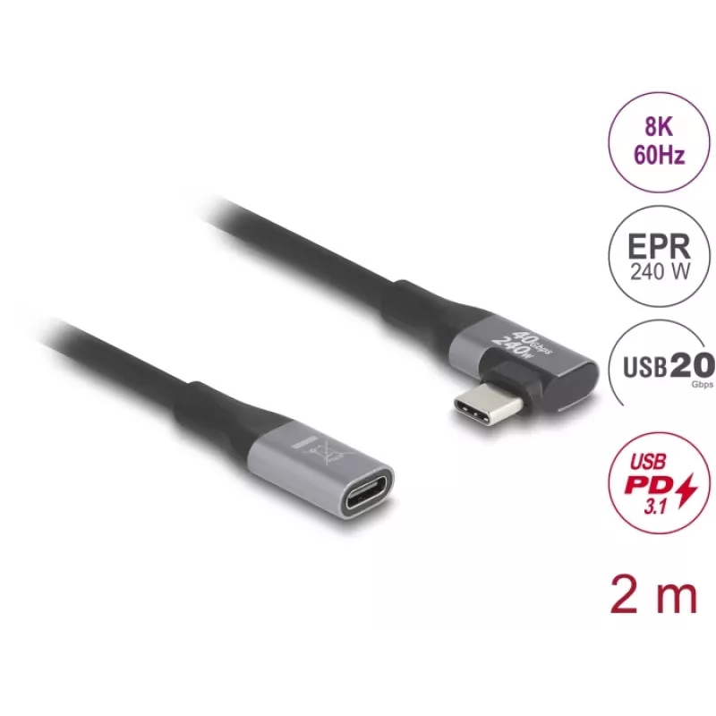 Cabo USB DeLOCK 81148 2m USB-C preto 20 Gbit/s