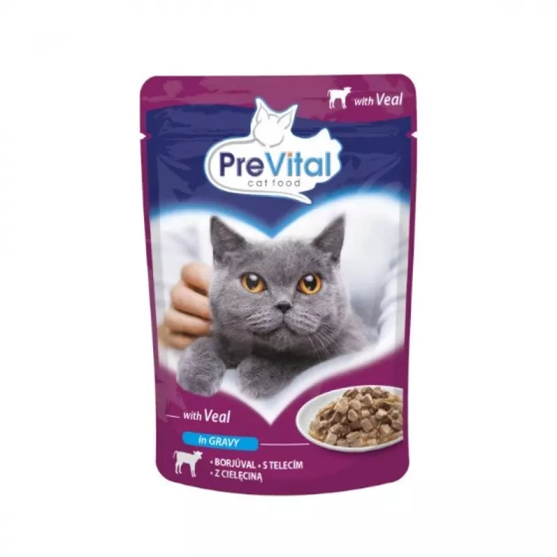 PREVITAL Cat Food Mix 4 Flavors comida húmida para gatos adultos esterilizados, frango, vitela, salmão, aves, 96 x 100 g (9,6 kg)