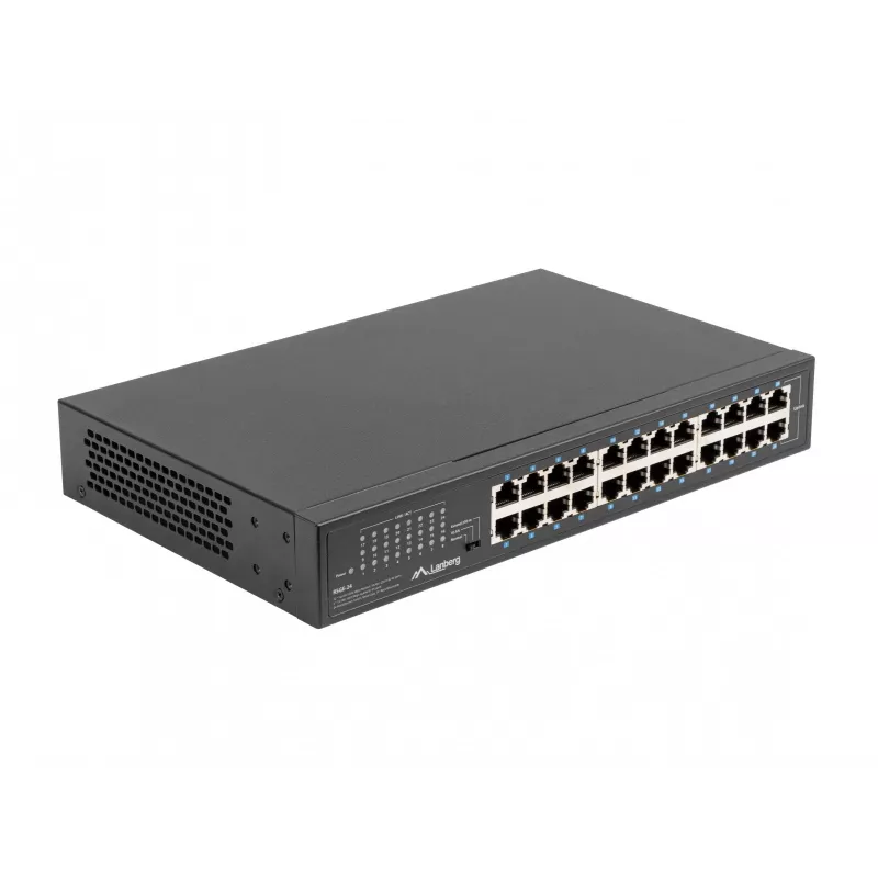 Switch não gerido LANBERG RSGE-24 — 24× Gigabit Ethernet 1U, montagem em rack, preto