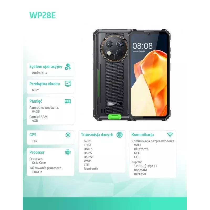 Smartphone Oukitel WP28E 4/64 10600mAh DS verde sem carregador