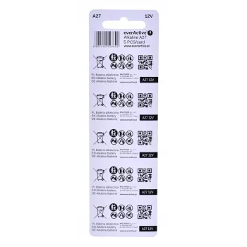 Conjunto de pilhas recarregáveis everActive 27A5BL, alcalinas 12 V, cilíndricas, 5 unid., 27,3 × 7,62 mm