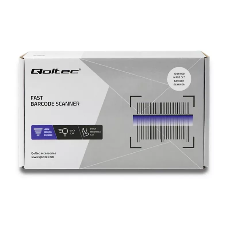 Leitor laser de códigos de barras 1D CCD Qoltec 50866, USB, preto