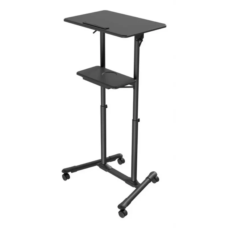 Gembird TVS-DESK-01-BK secretária de pé móvel com rodas, altura ajustável 111–134,5 cm, inclinação 30°, máx. 20 kg, preta