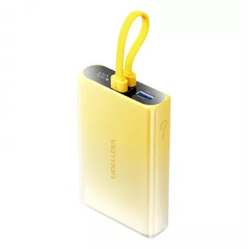 Powerbank Vention 10000mAh com indicador LED, USB-C + Lightning + USB-A, 22,5 W (amarelo)