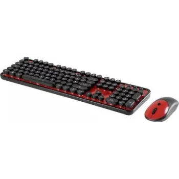 Conjunto teclado e rato Renkforce RF-DS-RETRO QWERTZ preto vermelho – combo com fios layout QWERTZ