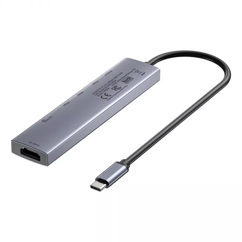 Hub USB-C Unitek H1124AGY01 com 100W PD, HDMI 2.0, 2x USB‑A, 2x USB‑C, leitor de cartões SD/microSD — alumínio