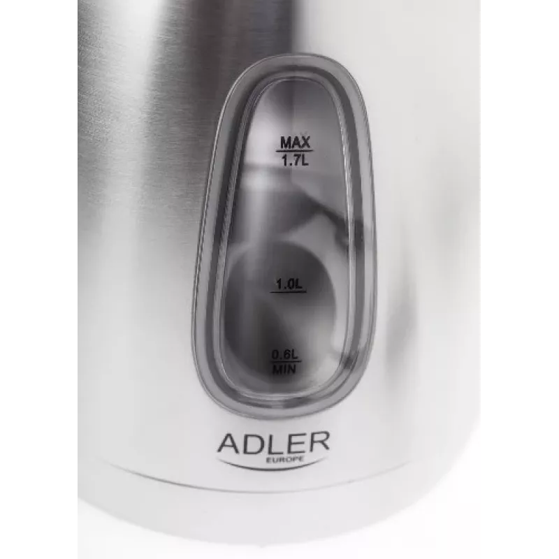Chaleira elétrica Adler AD1223 — 1,7 l, 2000 W, aço inoxidável com detalhes pretos
