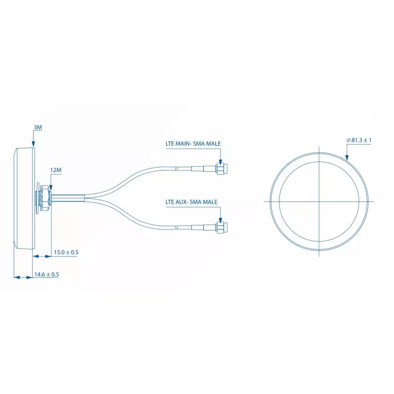Antena LTE Teltonika 003R-00252, montagem no teto com conectores SMA, COMBO MIMO