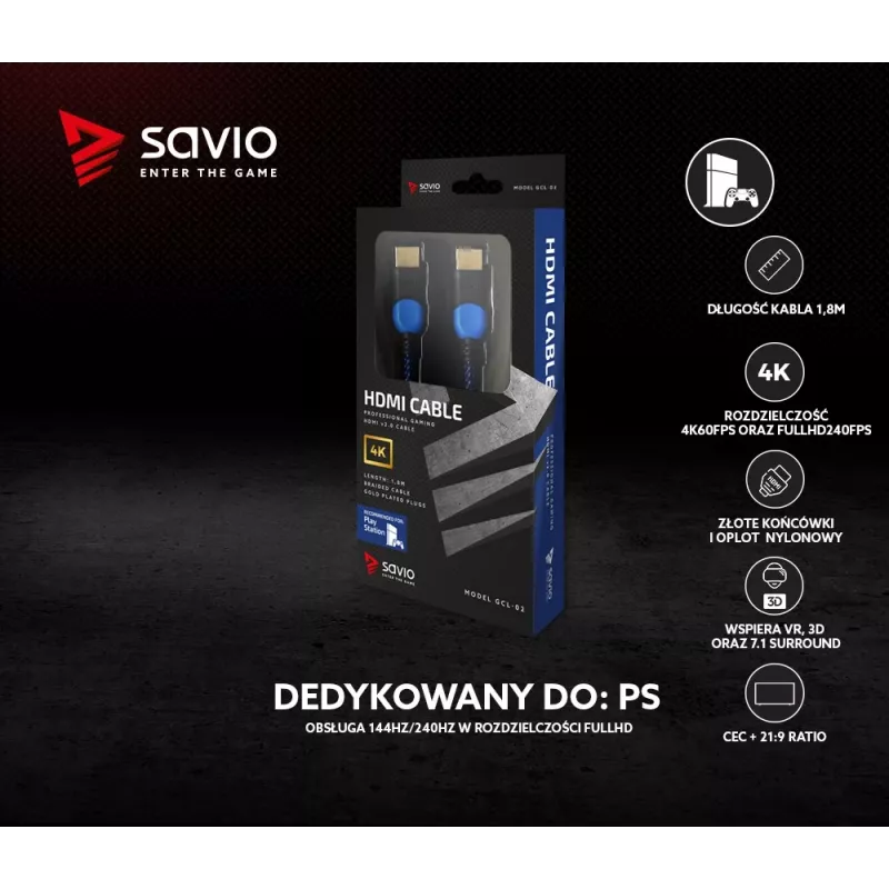 Cabo HDMI Savio GCL-02 1,8 m HDMI Type-A (Standard) preto, azul