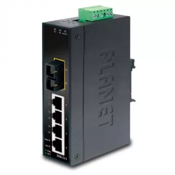 PLANET switch Fast Ethernet de 4 portas PLANET IP30 fino Type 4 portas, switch Ethernet industrial + 1 porta, 100Base-FX(SC) (-10 - 60° C) (ISW-511)