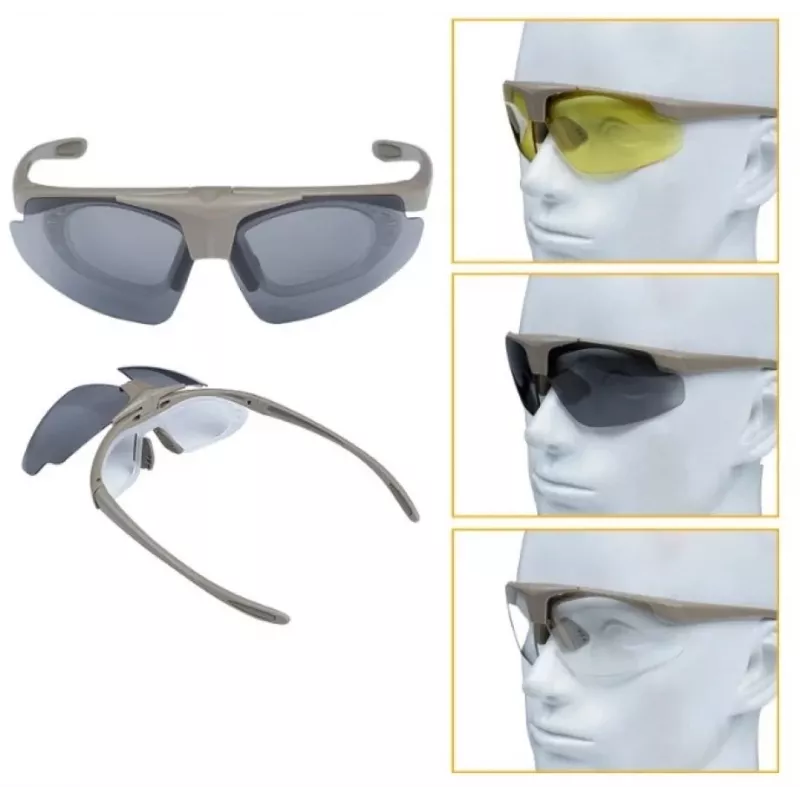 Óculos de tiro WOSPORT 6055T com 3 lentes substituíveis e fita ajustável