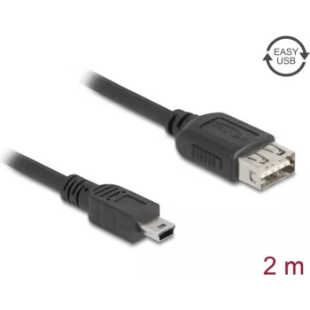 Cabo USB DeLOCK USB 2.0 2 m Mini-USB B USB A preto 81525