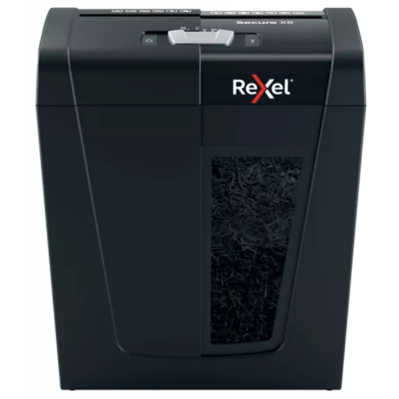Destruidora de documentos REXEL Secure X8 — corte cruzado P-4, 4x40 mm, capacidade 8 folhas, recipiente 14 l, preto
