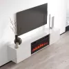 Móvel de TV cama meble LUXE 1826×345×375 mm branco brilhante com lareira elétrica preta incorporada (1400–1600 W)