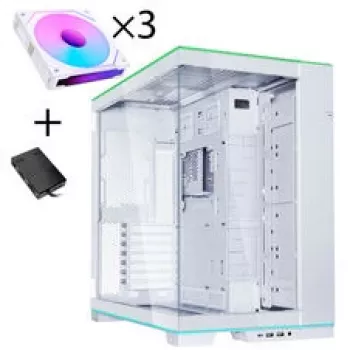 Bundle de caixa de PC Lian Li O11 Dynamic EVO RGB, Midi-Tower, ARGB, vidro temperado + 3x ventoinha UNI FAN SL-INF Reverse Blade - branco