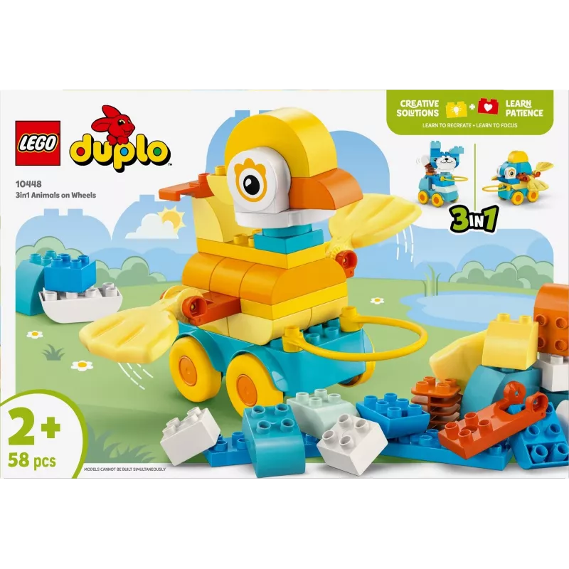 Conjunto de jogo LEGO DUPLO 3-em-1 Animais sobre Rodas 10448 — animais de construção e jogo DUPLO, 58 peças, a partir dos 2 anos