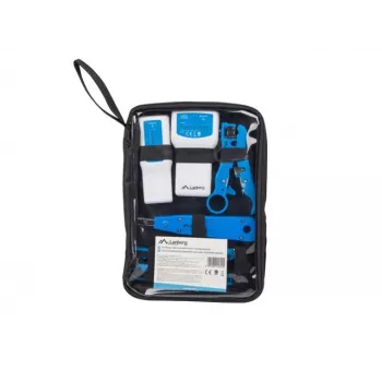 Conjunto de alicate de crimpar para cabos LANBERG NT-0302 — alicate RJ-45, punhos em plástico, bolsa de transporte, interruptor on/off, multicolor