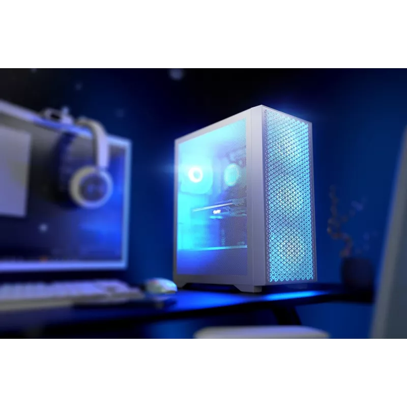 Caixa de PC LOGIC Dart Pro Midi ARGB branco — Midi Tower, ATX, 456×200×385 mm, GPU máx. 34 cm, altura do dissipador da CPU 155 mm, 3x120mm frente + 1x120mm traseira, USB 3.0 x2, USB-C x1