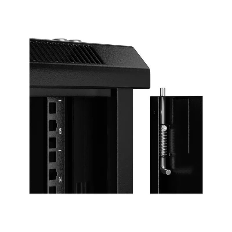 Armário de parede/suspenso NETRACK 019-150-645-022 19 polegadas 15HE/450 mm porta de vidro preto painéis laterais removíveis