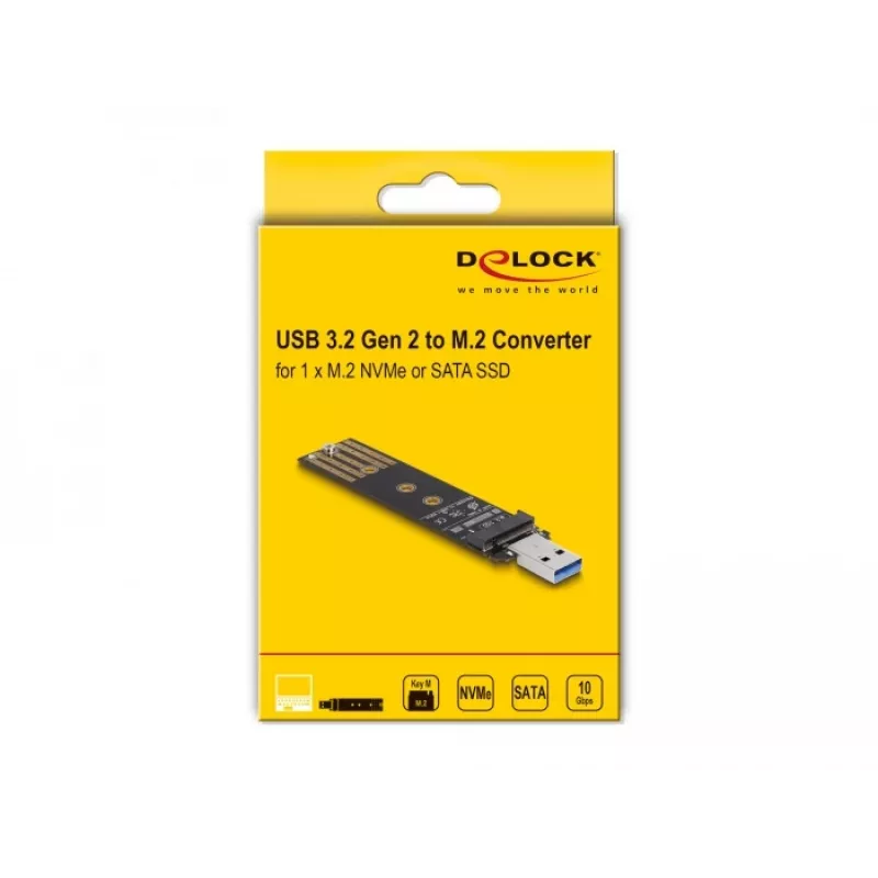 Conversor combo DeLOCK para M.2 NVMe PCIe ou SSD SATA USB 3.2 Gen 2 preto