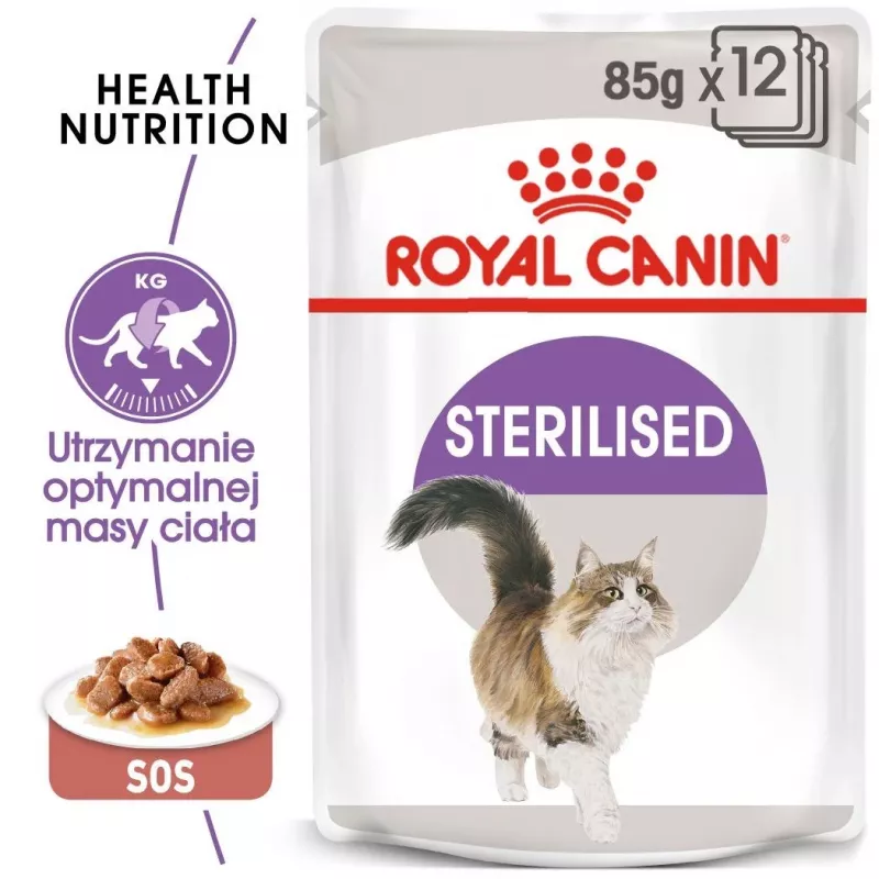 ROYAL CANIN FHN Sterilised in Soße – Comida húmida para gatos adultos – 12x85g