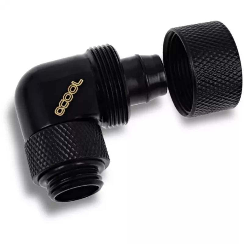 Racor de rosca 16/10mm 90° rotativo G1/4, preto, ligação para tubos flexíveis (PVC, silicone, neoprene)
