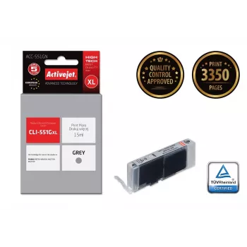 Cartucho de tinta ActiveJet ACC-551GN — compatível Canon CLI-551GXL, cinzento, High (XL) 15 ml