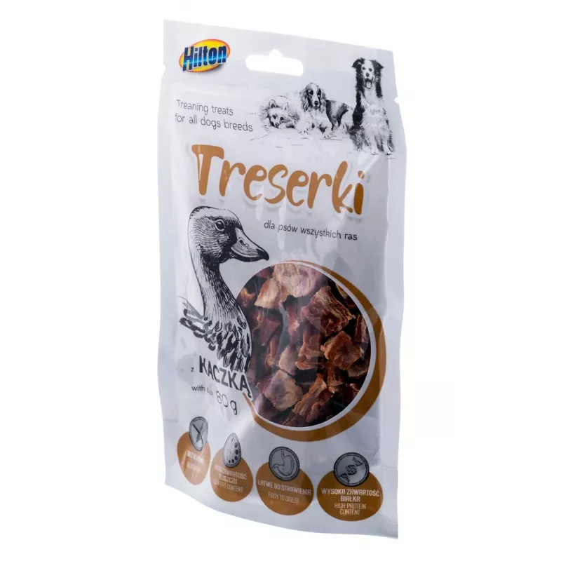 Guloseimas de treino para cães Hilton Treaning Treats Duck 80 g – snacks de treino macios com sabor a pato