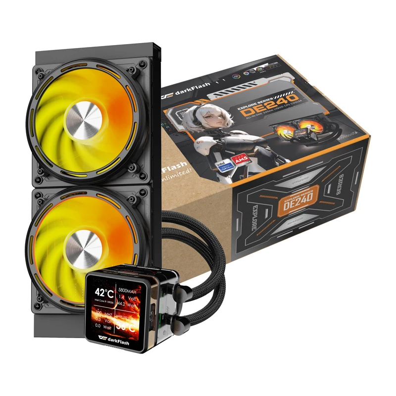 Refrigeração líquida de CPU Darkflash DE240 (preta) — radiador de 240 mm, refrigeração líquida AIO