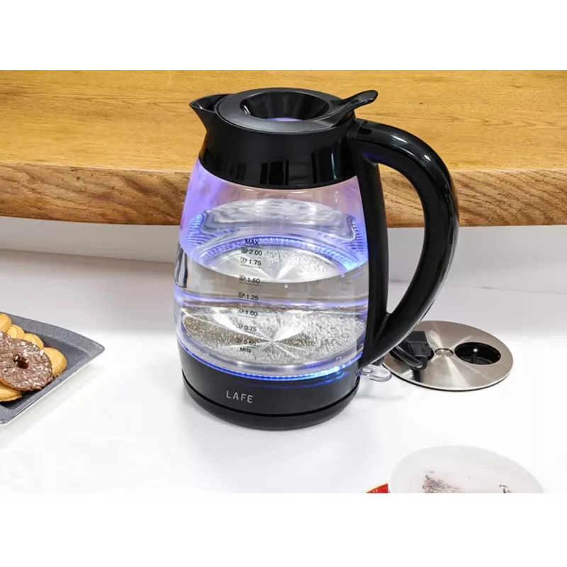 Lafe Essential XL CEG016 chaleira elétrica de vidro, 2 l, 2200 W, preta