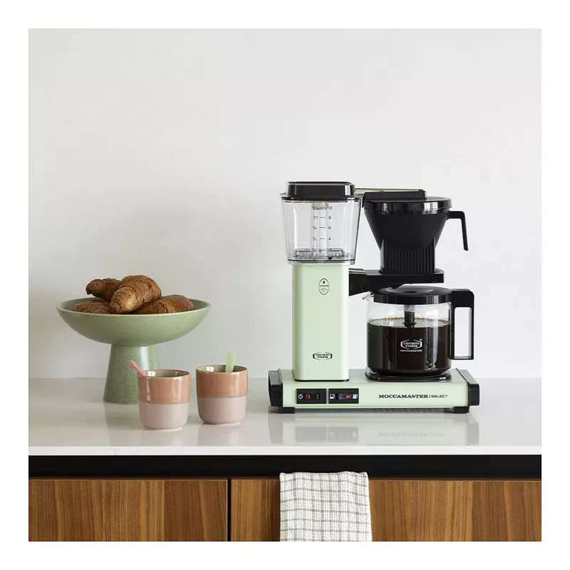 Máquina de café de filtro MOCCAMASTER KBG Select — depósito de água de 1,25 l, capacidade para 10 chávenas, aço inoxidável, verde pastel