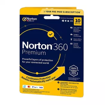 Norton 360 Premium | 10 dispositivos | 1 ano | 75 GB de armazenamento na nuvem | UE | NON SUB |