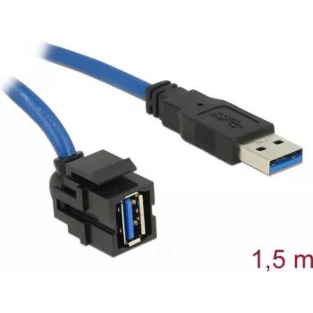 Módulo Keystone DeLOCK USB 5 Gbps conector fêmea Type-A 250° para conector macho Type-A com cabo de 1,5 m, preto
