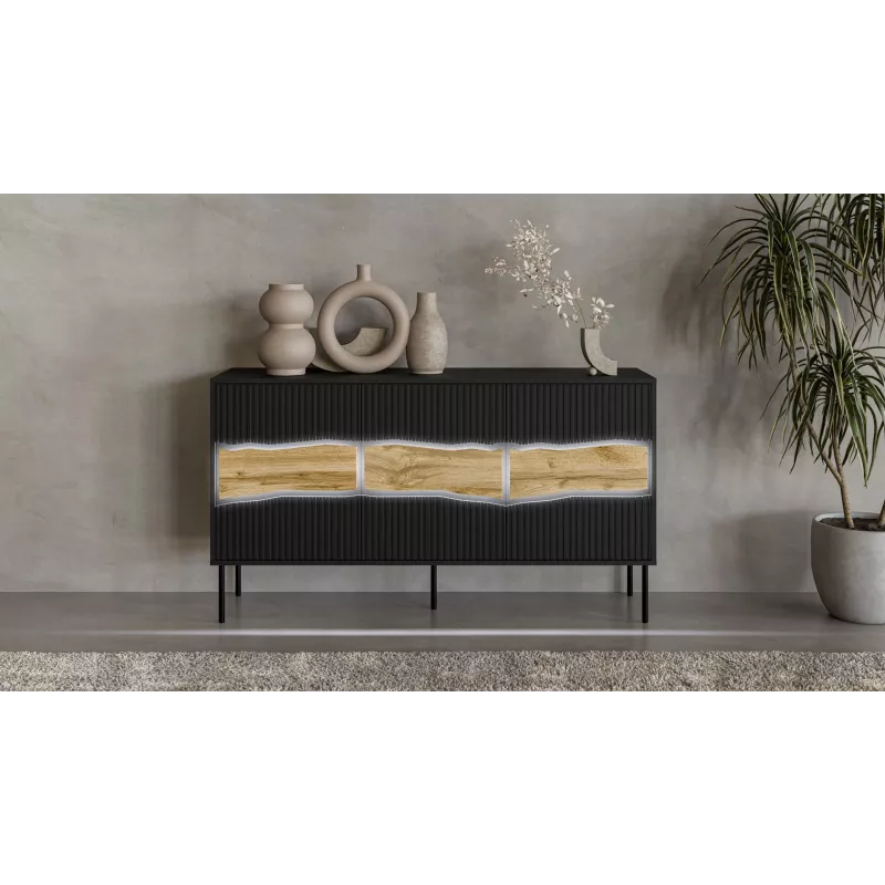 Cama Meble INSERTO 3D cómoda, 143,5x40x80 cm, preta, com LED