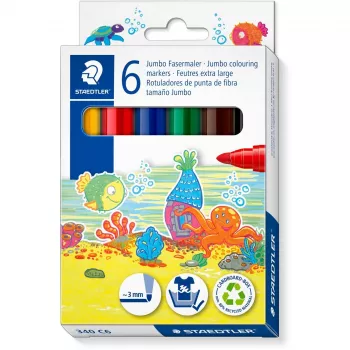 Marcador Staedtler Noris Jumbo pack de 6 lavável não tóxico — ponta larga, marcadores seguros para crianças