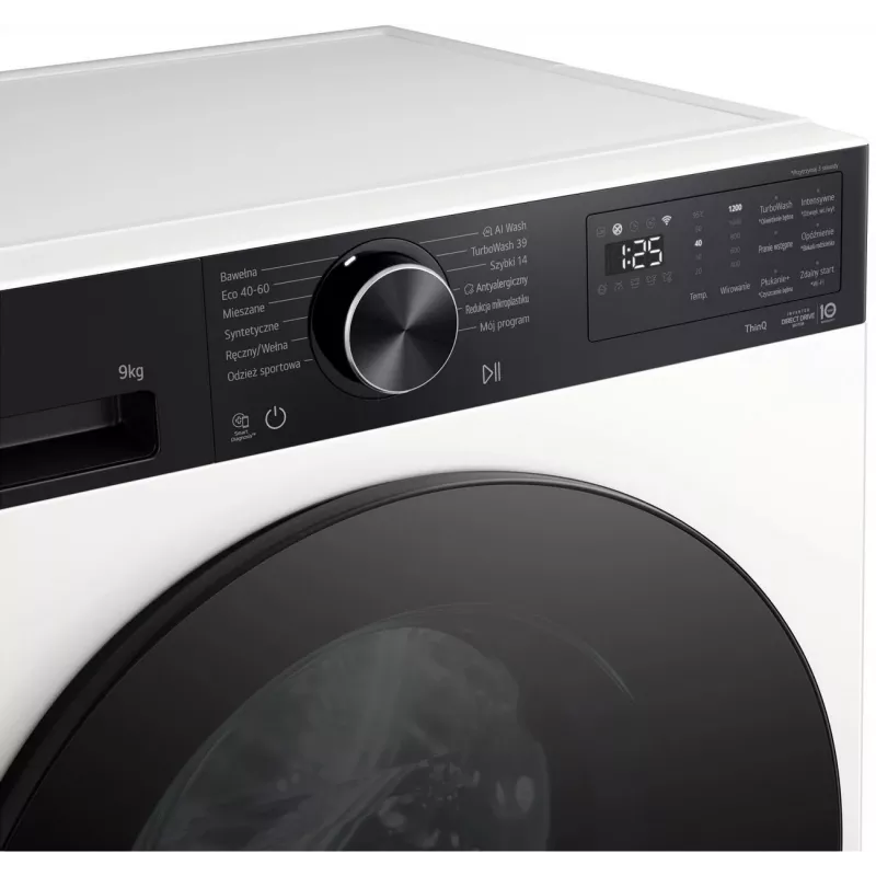 Máquina de lavar LG | F2X50S9THB | Classe de eficiência energética A | Carga frontal | Capacidade de lavagem 9 kg | 1200 rpm | Profundidade 48 cm | Largura 60 cm | LED | Função vapor | Acionamento direto | W