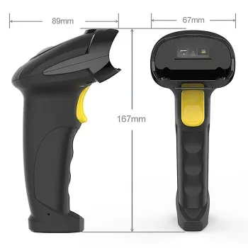 Leitor de códigos de barras sem fios QOLTEC 50856 – 1D e 2D portátil sem fios, interface USB, caixa ABS, 170×62×100 mm, 203 g