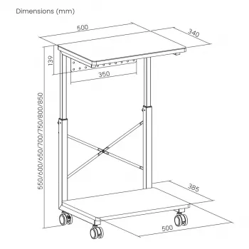 Suporte móvel para CPU com prateleira NanoRS, máx. 80 kg, altura ajustável 550–850 mm, RS430