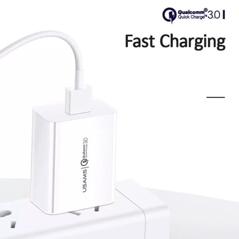 Carregador usams T22 18W QC 3.0 com cabo USB-C — carregador rápido 18W, Quick Charge 3.0