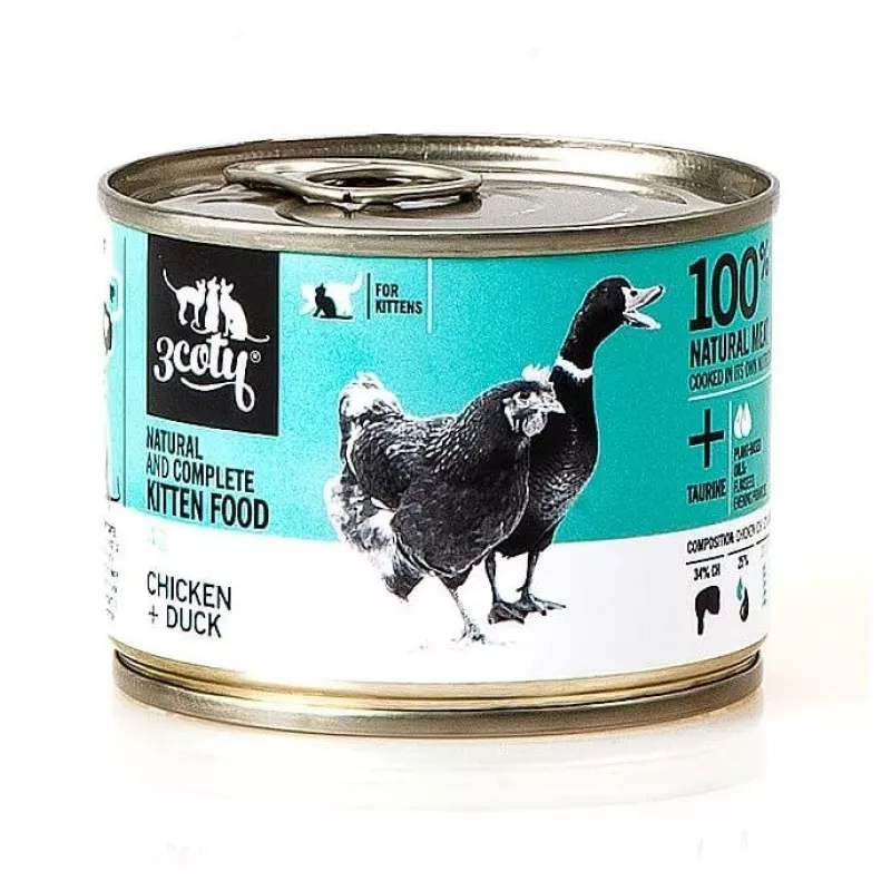 3Coty comida húmida para gatinhos com frango e pato, 180 g