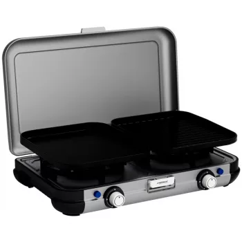 Fogão de campismo portátil Campingaz 2213311 — 2 zonas, 5,4 kg, 490×350 mm, preto/cinzento/prateado