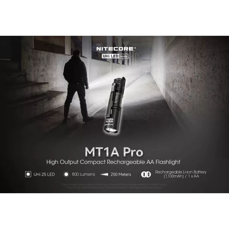 Lanterna de mão Nitecore MT1A Pro — LED 50 lm, recarregável por USB, 1100 mAh, alumínio, à prova de água, resistente a choques, preto